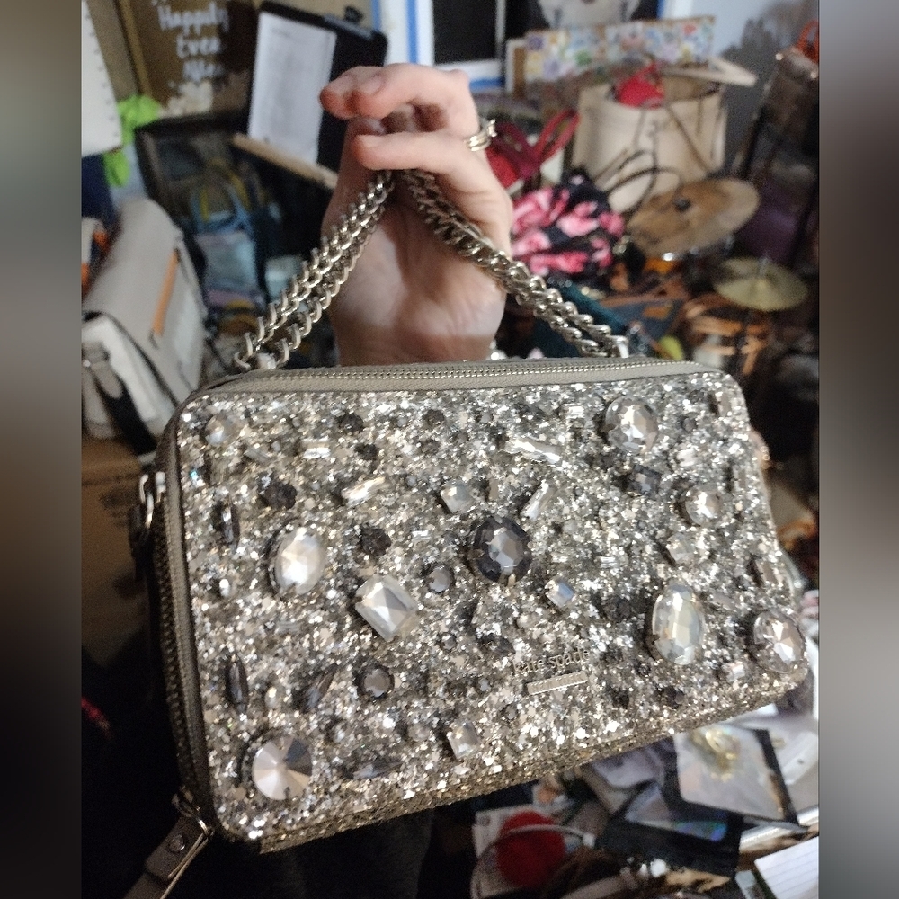 [Kate Spade] authentic metallic tinsel camera crossbody bag & matching card case - Picture 2 of 15